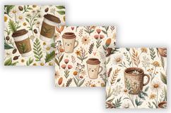 Coffee &amp; Wildflowers Seamless Pattern, Cozy Floral Coffee Product Image 5