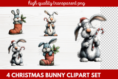 4 Christmas Bunny Clipart | Cute Holiday Bunny PNG Illus Product Image 1