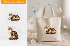 Watercolor Lying Cat Clipart - Maine Coon Kitten PNG Product Image 1