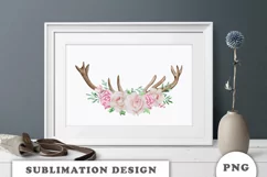 Watercolor Floral deer antlers sublimation design Product Image 5