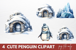 Cute Penguin Clipart Sublimation, Penguin Clipart Watercolor Product Image 1
