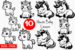 Cute Kawaii Baby Unicorn SVG PNG Product Image 1