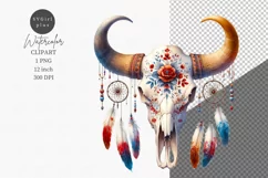 Cow skull clipart, Western clipart, Bovine skull Product Image 1