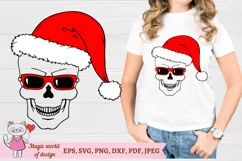 Skull Santa hat with glasses svg, christmas shirt man svg Product Image 4