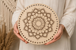 Wooden mandala base with engraving digital file. Round 12 in Product Image 5
