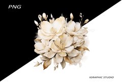 Watercolor Gold Magnolia Clipart, Wedding Flowers Clipart Product Image 1