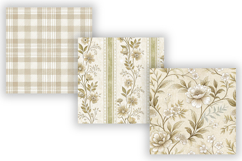 Beige Toile Digital Paper Pack, Vintage Floral Toile Product Image 5