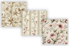 Linen Toile Digital Paper Pack, Vintage Floral Toile Product Image 5