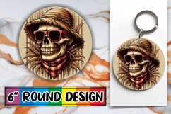 Whimsical Round Keychain Sublimation PNG, Skull Product Image 1