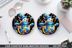 Snowman Car Coaster Sublimation|Christmas Coaster PNG Design Product Image 1