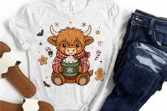 Baby Highland Cow PNG, Christmas Highland Cow Drinking Product Image 4