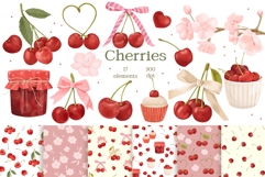 Watercolor Cherry and Bow Clipart Product Image 1