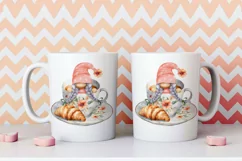 Watercolor gnome in a mug of tea with cookies, Gnome PNG Product Image 5