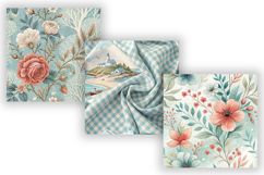 Coastal Toile Digital Paper Pack, Vintage Floral Toile Product Image 5