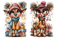 30 JPG Whimsical Cute Christmas Watercolor Animals Bundle Product Image 3