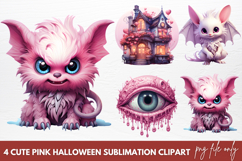Cute Pink Halloween Sublimation Clipart, Pink Halloween Product Image 1
