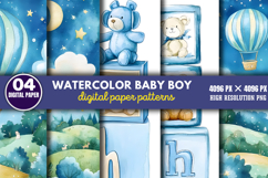 Watercolor Baby Boy Scenes-Paper PNG Product Image 1