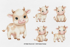 15 Bundle Watercolor Cow Kids Brown Buffalo Milk Horn Farm Product Image 5