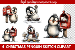 Christmas Penguin Sketch Clipart | Hand-Drawn Holiday Product Image 1