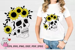 Skull with sunflowers svg, Halloween svg, Sugar Skull Svg Product Image 1