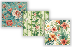 Tropical Toile Digital Paper Pack, Vintage Floral Toile Product Image 5