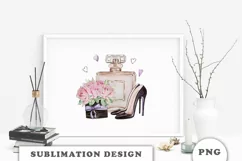 Watercolor Perfume with flowers and shoes Sublimation Product Image 6