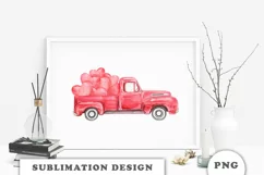 Watercolor vintage red truck Valentine Product Image 5
