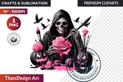 Pink &amp; Black Gothic Halloween Skeleton Clipart PNG, Skull Product Image 1