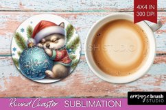 Christmas Animals Round Coaster - Cute Christmas Coaster PNG Product Image 1