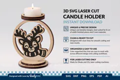 Cute Christmas Candle Holder SVG | Laser Cut Decor Product Image 3