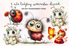 Cute Ladybug Watercolor Clipart PNG Product Image 1