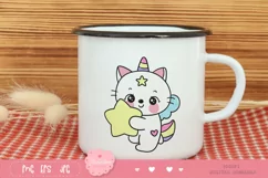 Cute cat unicorn hug star kawaii clipart baby animal bedtime Product Image 5