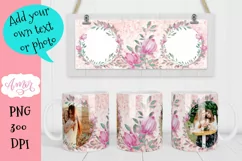 Photo mug template for sublimation, pink floral mug wrap Product Image 1