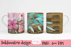Musical mug wrap for sublimation, floral mug PNG Product Image 2