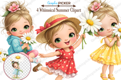 Whimsical Summer Daisy Girl Clipart, Whimsical Summer Girls Product Image 2