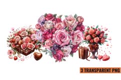 Watercolor Valentine Rose Clipart Sublimation, PNG Product Image 1