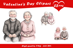 Valentine Day Elderly Couple Clipart PNG Product Image 1