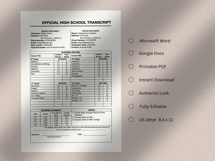 High School Transcript Template, MS Word, docs editable Product Image 4