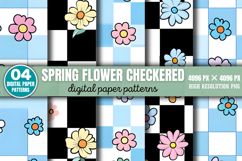 Spring Flower Checkered Pattern Digital Paper Background PNG Product Image 6
