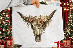 Boho Floral Cow Skull PNG Design | Western Bull Skull Sublim Product Image 1