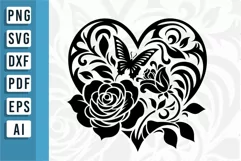 Flower Heart SVG, Floral Heart SVG, Butterfly Heart, Love Product Image 5