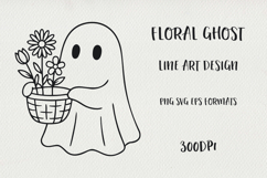 Cute Line Art Halloween Ghosts with Flowers | EPS, SVG, PNG Product Image 1