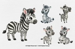 15 Bundle Watercolor Cute Zebra Black White Striped Animal Product Image 5