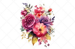 Watercolor Magenta Floral Bouquet Clipart Bundle Product Image 5
