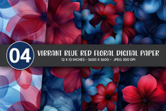 Vibrant Blue Red Floral Digital Paper Product Image 1