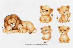 15 Bundle Watercolor Cute Lion Family Happy King Jungle Product Image 5