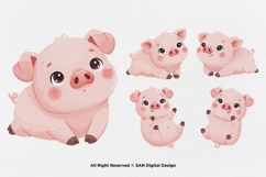 15 Bundle Watercolor Baby Pig Pink Cute Hog Farm Sticker Product Image 5