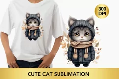 Winter Cute Grey Cat Watercolor Sublimation PNG Product Image 1