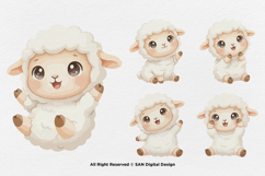 15 Bundle Watercolor Chibi Sheep Cute Farm Baby Lamb Kids Product Image 5