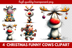 Funny Christmas Cows Clipart | Cute Holiday Farm Animal Product Image 1